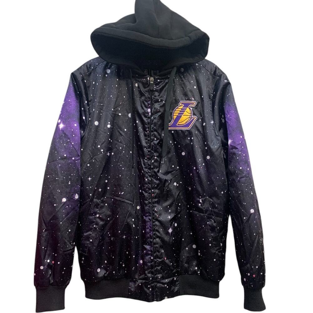 LA LAKERS GALAXY NBA SPACE HOODIE‎ JACKET Puffer SZ S